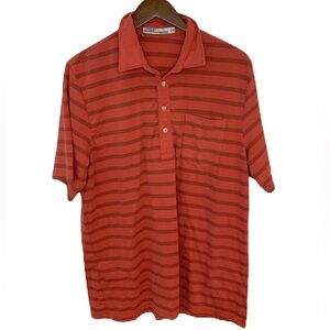 Criquet Polo Shirt Mens Large Cotton Blend Pocket Salmon Pink Striped Golf
